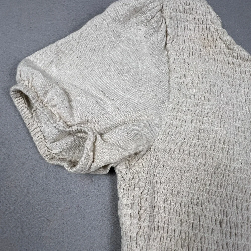 Spektor Jeans Dress Womens Small Oatmeal Linen Blend‎ Smocked Cut-Out Boho Mini